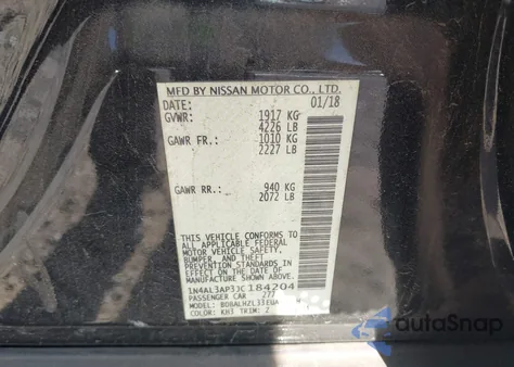 2018 Nissan Altima 2.5 Sr z USA, uszkodzony, nr VIN 1N4AL3AP3JC184204